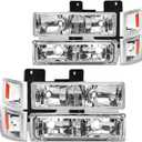 Headlight Assembly Compatible with 1994 1995 1996 1997 1998 Chevy Silverado Tahoe Suburban C10 C/K 1500 2500 3500 Halogen Headlamp, Chrome Housing Amber Reflector