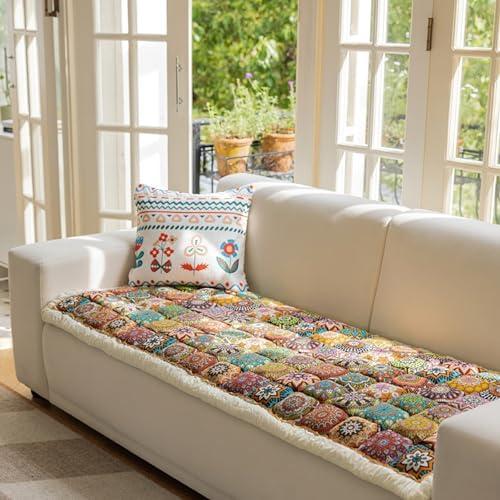 LRIKOEU Boho Large Plaid Square Pet Mat Bed Couch Cover, Non Slip Couch Cover, Dog Blankets for Large Dogs, Blanket Dog Bed Cover Pet Dog Couch Cover Protector(Size:70x210cm/27.6x82.7in)