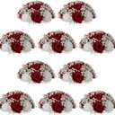 NUPTIO Babys Breath Artificial Flowers: 10 Pcs 8.6 inch Diameter Crimson Rose Ball Fake Arrangement Bouquet for Wedding Centerpiece Event Party Tables Decorations
