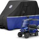 Waterproof Golf Cart Cover, Heavy Duty Marine Grade Fabric, Universal Fits for Most Brand 2/2+2/4+2 Passengers Yamaha, Honda, Club Car, EZGO Golf Cart (420D Black/Blue)