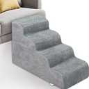 Dog Stairs for Small Dogs - High Density Foam Dog Ramp, Extra Wide Pet Steps with Non-Slip Bottom for High Beds, Couche and Sofa, Best for Pet Injured, Older Dogs Cats (Grey, 4 Steps)