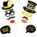 42Pcs New Years Eve Photo Booth Props 2026 New Year Photo Booth Props 2026 Nye for Happy New Year 2026 Party Decorations (Black and Gold)