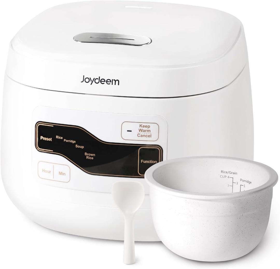 Joydeem Ceramic Rice Cooker FD20S-W, 4 Cups Uncooked Rice Cookers with Pure Ceramic Inner Pot, 24h Dealy Start, 2L, White