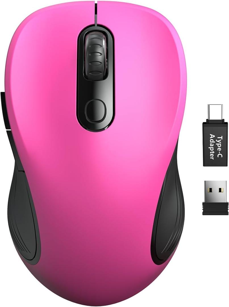 Trueque Wireless Mouse, 2.4GHz Ergonomic Mouse for Laptop & PC, Silent Portable Computer Mice with Back & Forward Buttons, USB-C Adapter for Windows/Mac, M01 (Fuchsia)