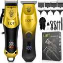 Men's Hair Clippers with LED Display & Detail Trimmer, 2-Piece Cordless Grooming Set, Professional Home Barber Equipment (Black Gold)