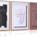Aurlan Neutral Abstract Polygon Framed Wall Art(16"x24"), 3 PCS Minimalist Black Beige Brown 3D Textured Canvas Artwork, Large Modern Geometric Illustration Art Wall Decor for Office Living Room