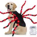 JaGely Halloween Costume for Dog, Dog Spider Costume with 64 LED Lights, Light up Furry Outfit for Medium Large Dogs Funny Cosplay Halloween Party(Red)