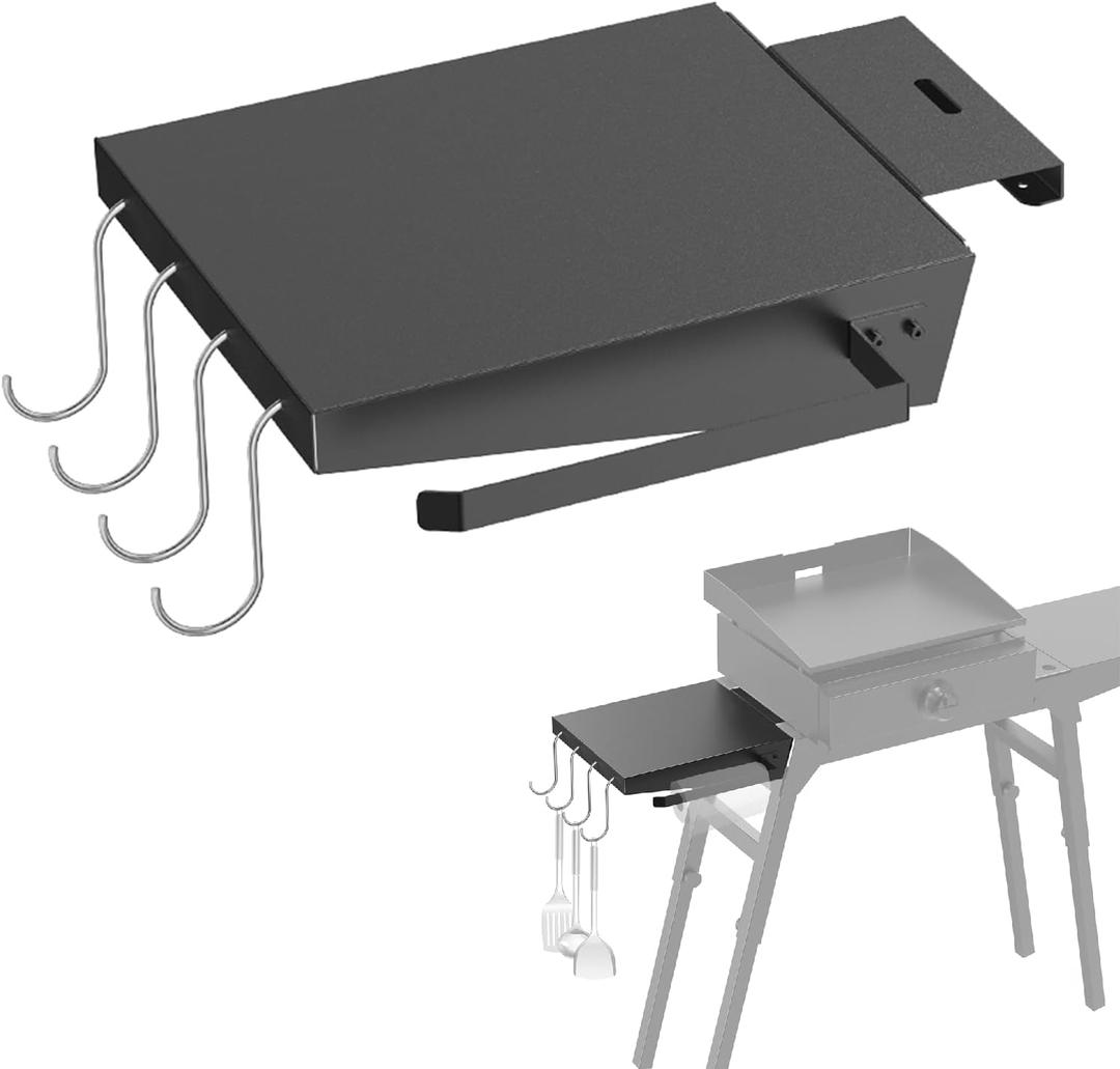 Griddle Side Shelf for Blackstone 17" and 22" Griddle Stand 5013, Griddle Table for Blackstone Griddle Stand with Sideshelf, Tool Hooks, Paper Towel Holder, Fit for 17 22 Inch Propane Table Top