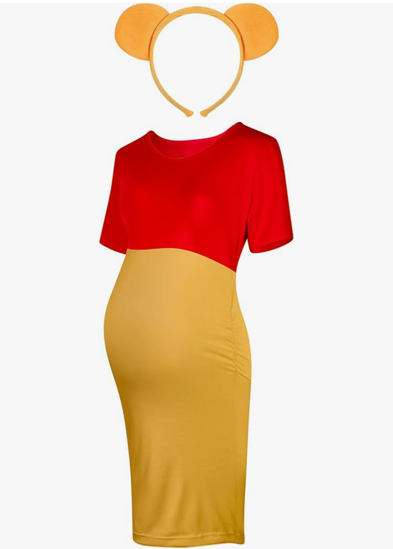 Geyoga 2 Pcs Halloween Bear Costume Kit Red and Yellow Maternity Dress Ear Costume Headband Ear Hair Hoop for Cosplay, XXL