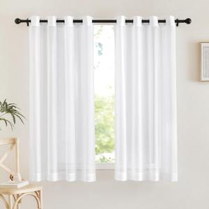 NICETOWN Sheer Window Panel Curtains - Grommet Top Gauzy Sheer Drapes Lightweight Breathable Panels for Windows (2-Pack, 54 Wide x 63 inch Long, White)
