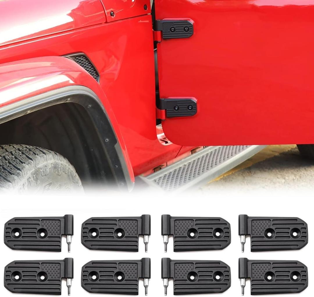 Door Hinge Kit for 2018-2024 Jeep Wranlger JL JLU & Gladiator JT Unlimited Rubicon Sahara Sports Accessories, Aluminum Alloy, Black, 8 Piece Door Hinge Kit for 2018-2024 Jeep Wranlger JL JLU & Gladiator JT Unlimited Rubicon Sahara Sports Accessories, Aluminum Alloy, Black, 8 Piece
