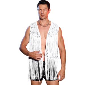 WDIRARA Men's Contrast Sequins Fringe Trim Sleeveless Open Front Party Club Jacket (3X-Large)