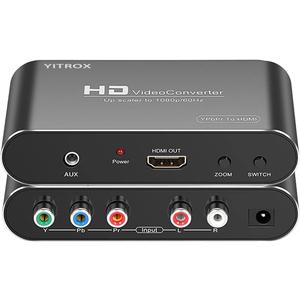 Component to HDMI Converter Upscaler Scaler, YPbPr to HDMI Converter Support 1080P for Wii, PS2, PS3, Xbox 360, Blu ray Player, DVD and More