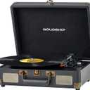 Vinyl Record Player 3-Speed Bluetooth Portable Turntable with USB Playback, Rechargeable Battery, Retro Suitcase Design, Aux in/RCA Line Out & Headphone Jack (Black-1)