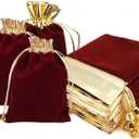 KIPETTO Velvet Drawstring Bags for Christmas 25Pcs Velvet Drawstring Gift Bags Jewelry Pouches for Candy Christmas Wedding Favors, 4.7"x 6.3", Wine Red