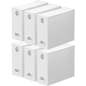 SpaceAid 6 Pack Bed Sheet Organizers and Storage, Foldable Sheet Organizer for Linen Closet, Sheets Set Folder Keeper with Window XL (Queen & King Size) Bedding Container, (White, 6 Pack)