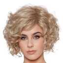 Swiking Short Blonde Curly Wigs for White Women with Side Bangs Fluffy Natural Synthetic Fiber Hair Wig for Daily Party Costume Use