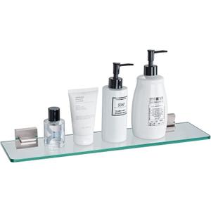 KOKOSIRI Wall Shelves Floating Bathroom Glass Shelf for Kitchen Storage, 20'' x 5.6'' Tempered Glass Wall Mounted Brushed Stainless Steel B1106BR-L20