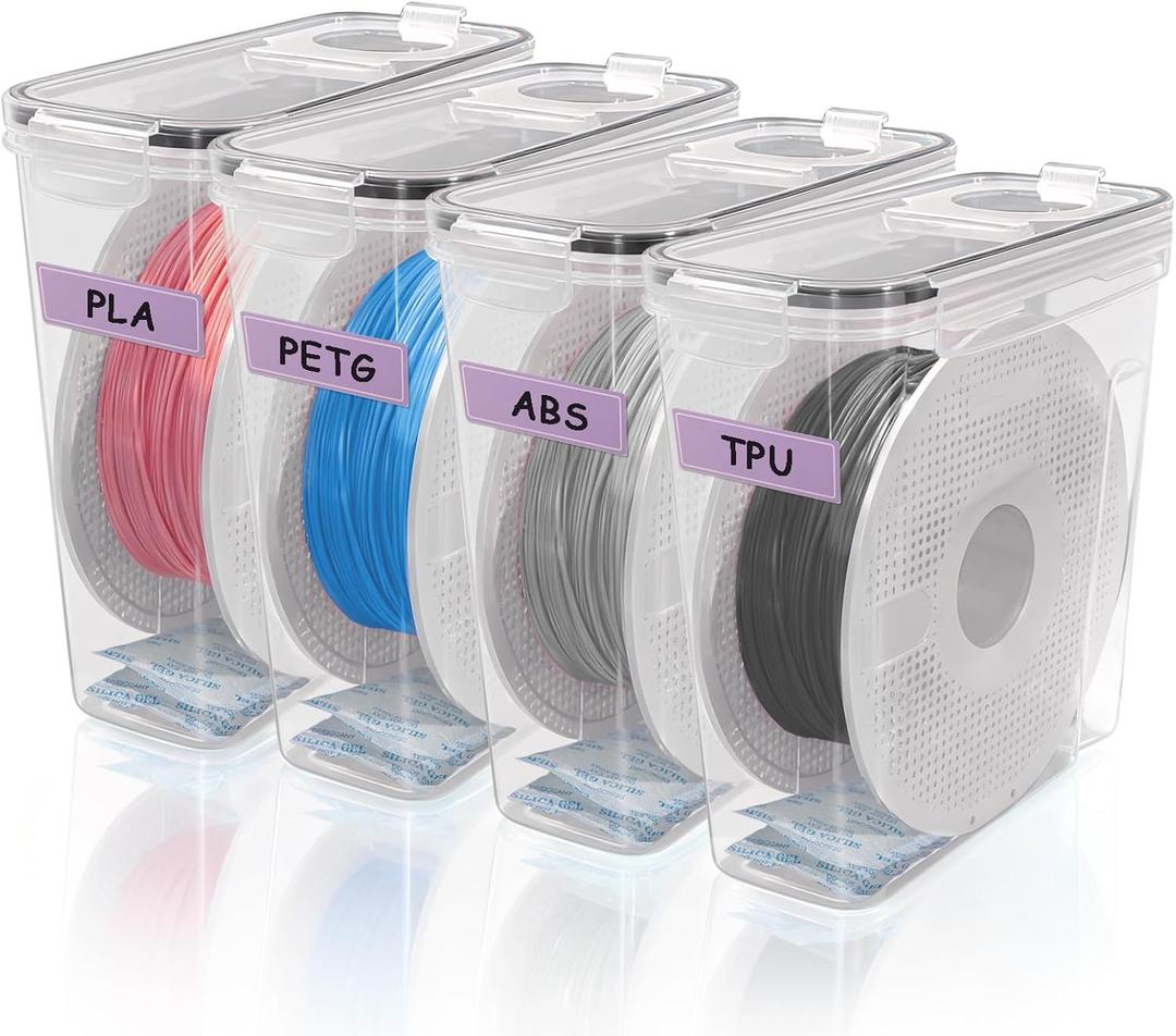 3D Printer Filament Storage Box, 4-Pack Dry Box with Reusable Silica Gel Desiccant for 1KG PLA ABS PETG Filament Spools, Prevent Moisture