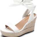DREAM PAIRS Womens Open Toe Espadrilles Wedges Tie Lace Up Cute Ankle Strap Platform Sandals Dressy Shoes, Size 9, White-Pu, SDPW2301W