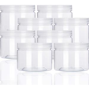 12oz Clear Plastic Storage Jars Containers,8 Pack Refillable Wide-Mouth Plastic Slime Storage Containers for Beauty Products, Kitchen & Household Storage - BPA Free