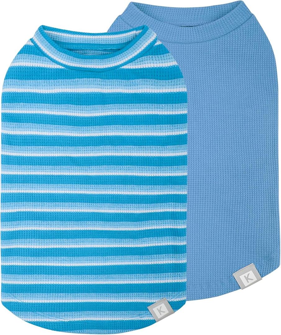KYEESE 2Pack Waffle Dog Shirts, Lightweight Sleeveless Dog T Shirts for Small Dogs Boy, Breathable Pet Vest Comfort Tank Top Soft Dogs Clothes for Daily Wear, Blue+Striped, L