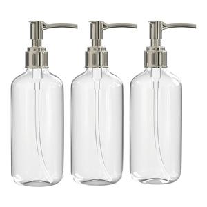 Refillable Clear Soap Dispenser Bottles with Pump, 16 oz (3 Pack) | BPA-Free Plastic Boston Round Containers for Hand Soap, Lotion, Shampoo, Kitchen & Bath