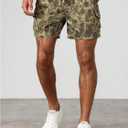 Men's Camo Cargo Track Shorts Drawstring Waist Wide Leg Workout Shorts with Pockets Streetwear (Green, M)