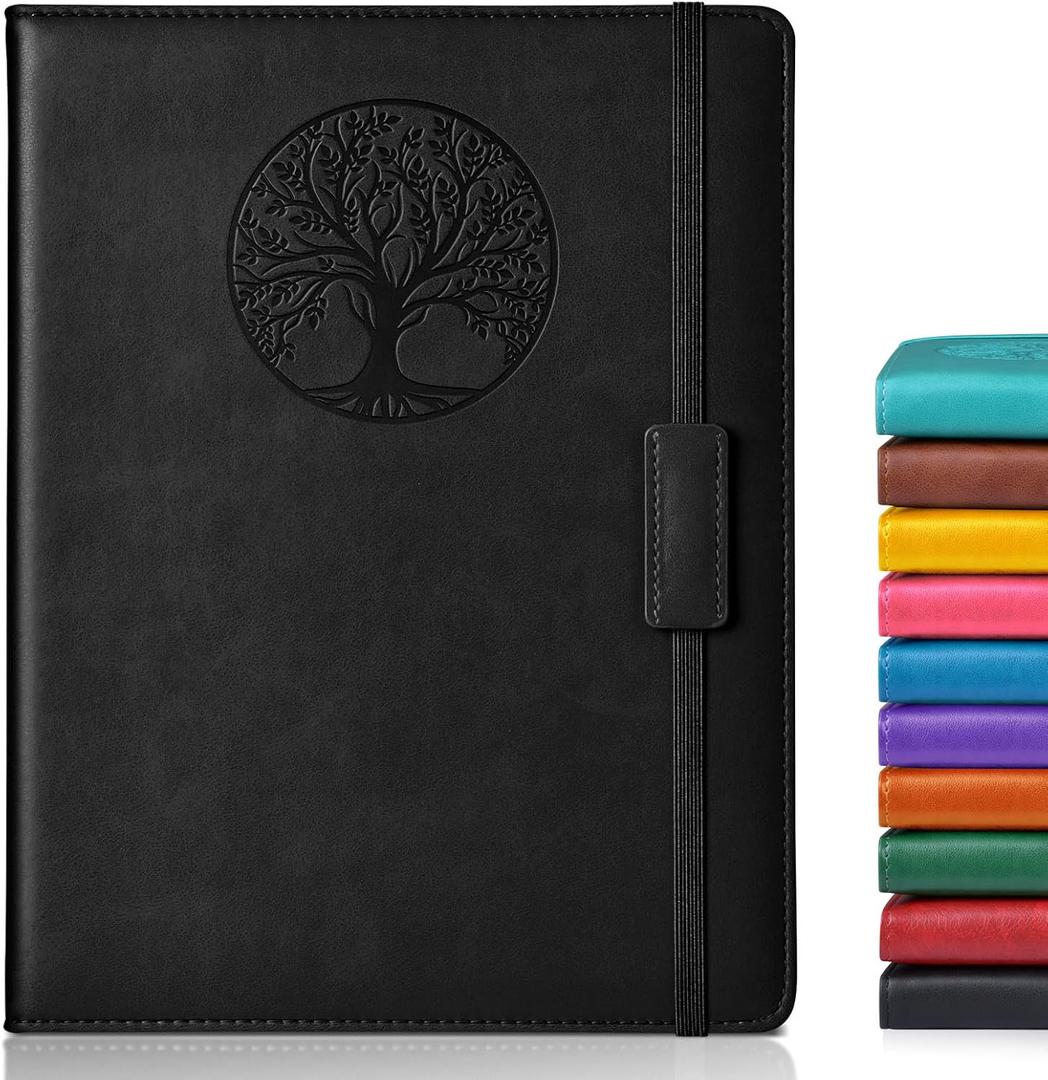 Biuwory Lined Journal Notebook for Women Men,256 Pages B5 Large Hardcover Leather Journals for Writing,Travel,Business,Work & School,College Ruled Notebooks for Note Taking,Diary Notepad 7.8"10.2" (Black)
