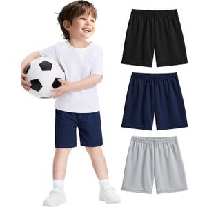 Witwot 3 Pack Toddler Boys Athletic Basketball Shorts Baby Boy Soccer Shorts Summer Clothes Size 2-5T (4T, Black-light Grey-navy)