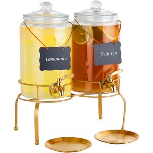 Drink Dispensers for Parties, 2 Pack 1 Gallon Beverage Dispenser with Stand, Drink Dispenser With Glass Lid, juice dispensers for parties