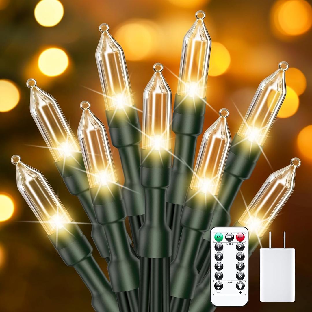 Minetom LED Christmas Lights for Indoor,39 FT 100 LED Christmas Tree Lights with Remote, USB Plug, Adapter, Warm White Mini String Light for Garland Wreath Home Garden Holiday Party Decorations