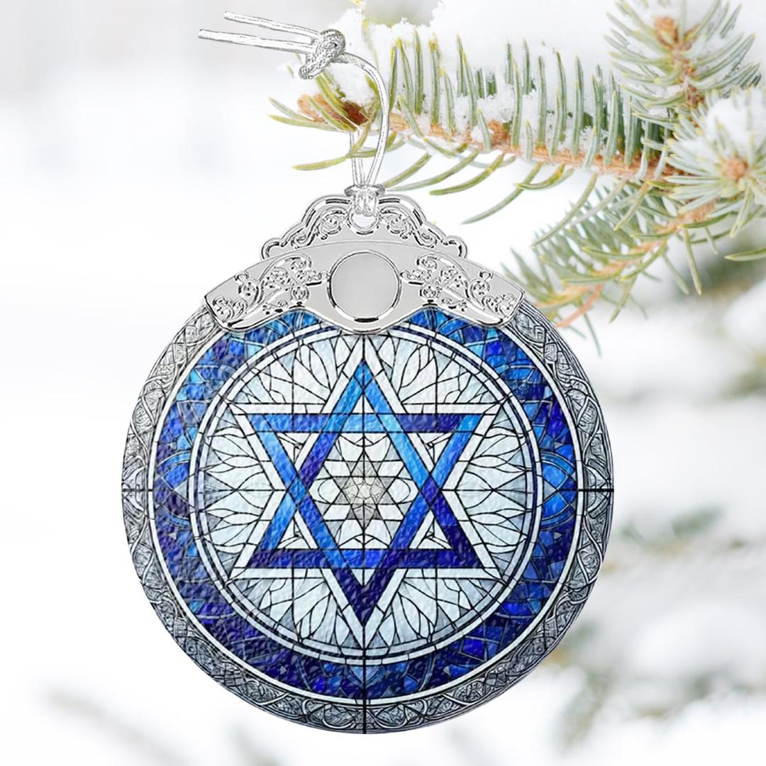 Christmas Hanukkah Ornaments for Tree 2025, Jewish Star of David Ornament Decor Christmas Hanukkah Ornaments Stained Glass Decorations for Home Women Men Friends (jewish1)