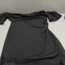 SHENHE Women's Lace T Shirt Dress Asymmetrical Cinched Waist Mini Dresses (Black, M)