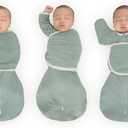SwaddleDesigns 6-Way Omni Swaddle Sack for Newborn with Wrap & Arms Up Sleeves & Mitten Cuffs, Easy Transition, Better Sleep for Baby Boys & Girls, Heathered Jadeite, Small
