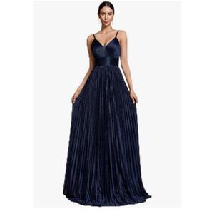 Sexy Backless Maxi Formal Dress for Women with Sequin, Sleeveless Pleated Evening Gowns for Wedding and Cocktail, L