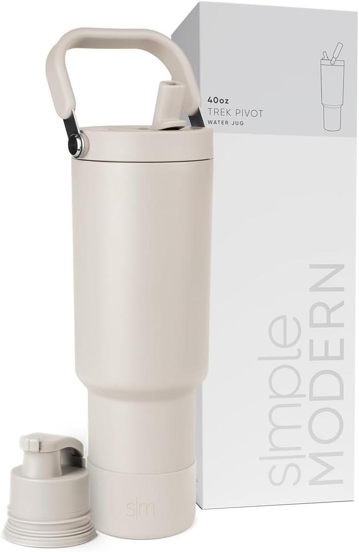 Simple Modern Trek Pivot | 40oz Flip Straw Tumbler with Handle | Water Bottle & Boot | Interchangeable Straw & Chug Lids | Insulated Stainless Steel Jug | Gym Sports Outdoors | Almond Birch