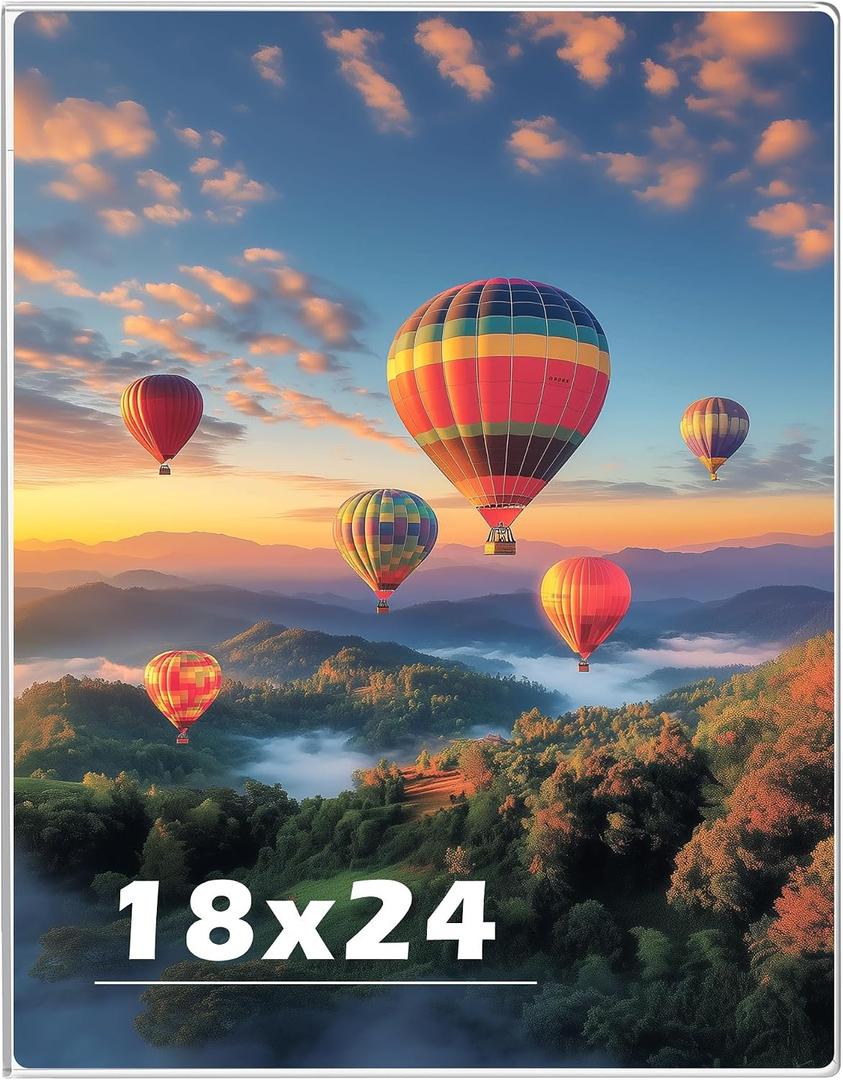 18x 24 inch Acrylic Picture Frame, Horizontal/Vertical Clear Photo Frame for Wall with Tape, No Drilling Floating Hanging Frameless Picture Frame, Wall Mount for Home, School, Office
