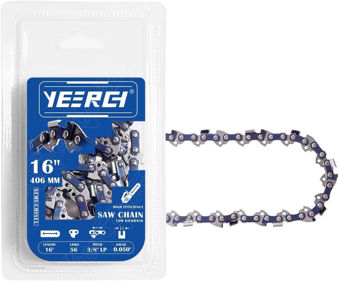 2 x 16 Inch Chainsaw Chain 3/8" LP Pitch .050" Gauge 56 Drive Links-Fits for Craftsman, Poulan, Ryobi, Echo, Greenworks and More 16" Saw Chain (Semi-Chisel)