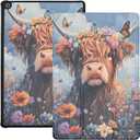 Case for Amazon Fire HD 10 Tablet (Compatible with 7th and 9th Generations, 2017 and 2019 Releases), Lightweight Trifold Stand Cover Backshell with Auto Wake/Sleep, Highland Cow