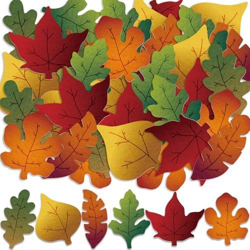 HunnmingRe 240 Pcs Thanksgiving Felt Leaves for Crafts Gradient Multicolor DIY Felt Fall Leaves Indoor Scene Autumn Decoration Thanksgiving Event