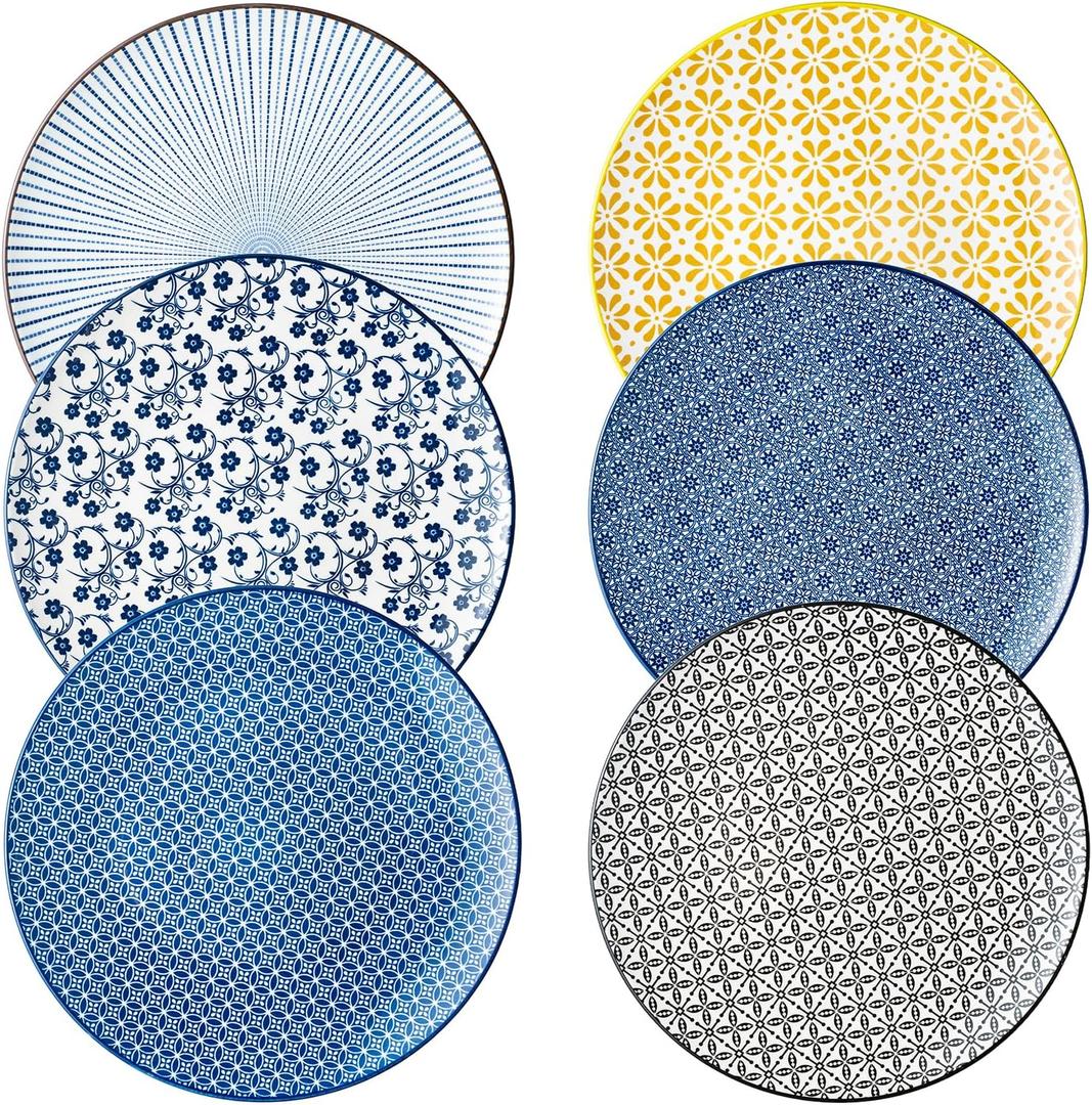 Dinner Plates Set of 6, 10.5 Inch Ceramic Dish Set Plate Set for Kitchen, Microwave, Oven and Dishwasher Safe, Scratch Resistant