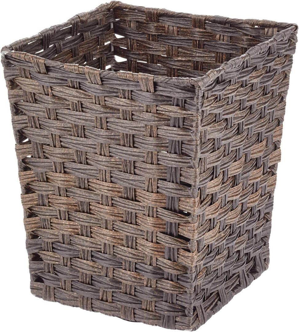 mDesign Small Woven Basket Trash Can Wastebasket - Square Garbage Container Bin for Bathrooms, Kitchens, Home Offices, Craft, Laundry, Utility Rooms, Garages - Espresso Brown
