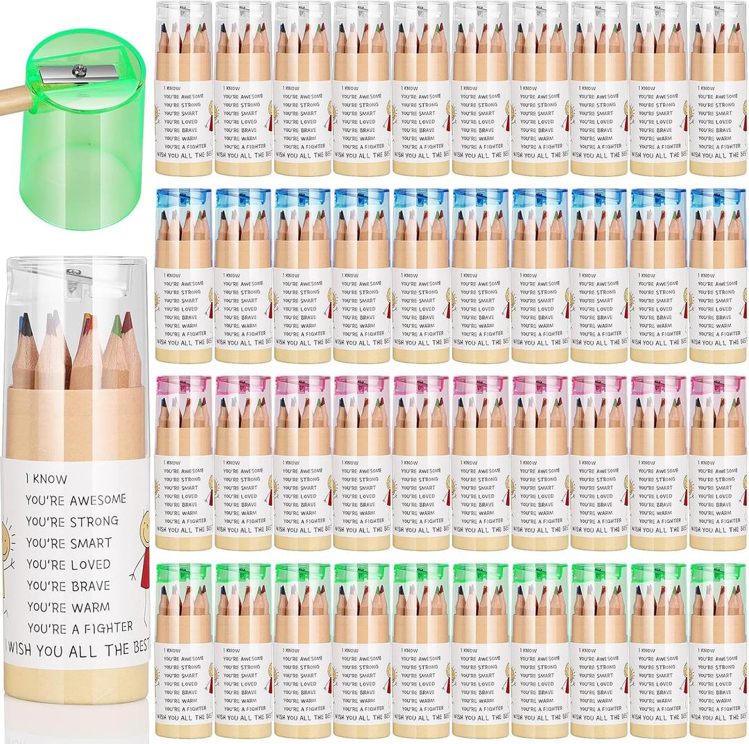 Dcocdeely 40 Pack Inspirational Colored Pencils with Sharpener in Tube, Operation Christmas Students Gift Mini Drawing Pencils Motivational Portable Pencil for Children Classroom School Supplies (40)