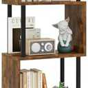 IBUYKE 5-Tier Tall Bookshelf,S-Shaped Geometric Bookcase, Wood Display Shelves with Storage,Industrial Bookshelf for Living Room Bedroom, Home Office, Rustic Brown WBC015H