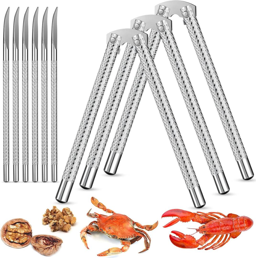 9 Pieces Nut Cracker Tool with 3 Nut Crackers and 6 Picks Stainless Steel Nutcracker Metal Shell Cracker for Seafood Nuts