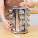 360 Rotating Spice Rack with 16 Glass Jars Stainless Steel Countertop Seasoning Organizer with Airtight Lids, Labels, Funnel & Gift Box Kitchen Storage for Herbs & Spices