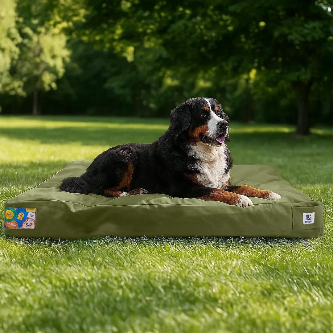 47 Inch Durable Indestructible Dog Bed for XXL Dogs, Outdoor Canvas Chew Proof Pet Crate Mat with Waterproof Washable Removable Cover, Indoor Patio Pet Pad for Crate, Green