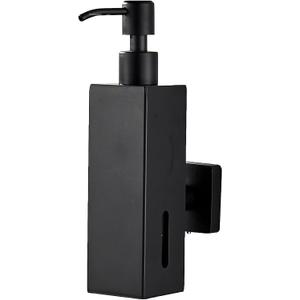 BATHSIR Matte Black Soap Dispenser, Refillable Shower Soap Dispenser Wall Mounted, Stainless Steel Clear Hand Soap Dispenser with Pump for Bathroom Kitchen Sink Dish (Square 200ML)
