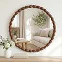 30"x30" Round Solid Wood Farmhouse Decorative Wall Mirror